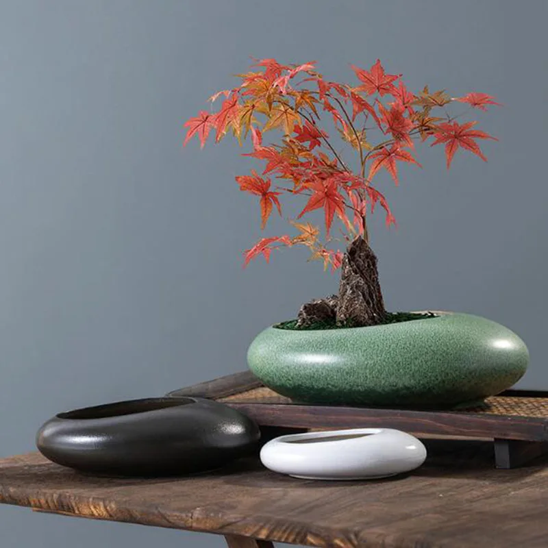 Bonsai Garden Art - Grof aardewerk bonsai vaas, groene plantenpot,