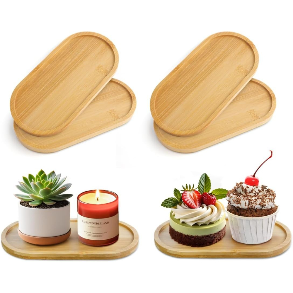 Drip Tray Saucer - 4 stuks bamboe plantenonderzetters, ovale drainage