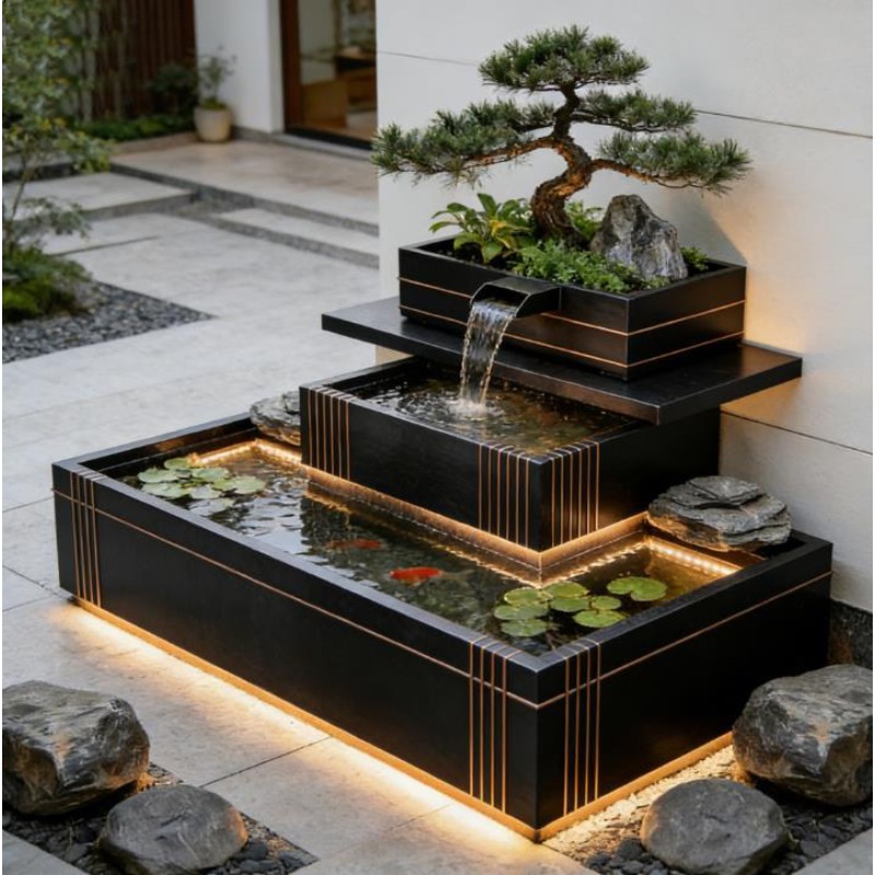 Roestvrijstalen waterval - Lux - Bonsai Garden With Koi Pond recensie en prijs